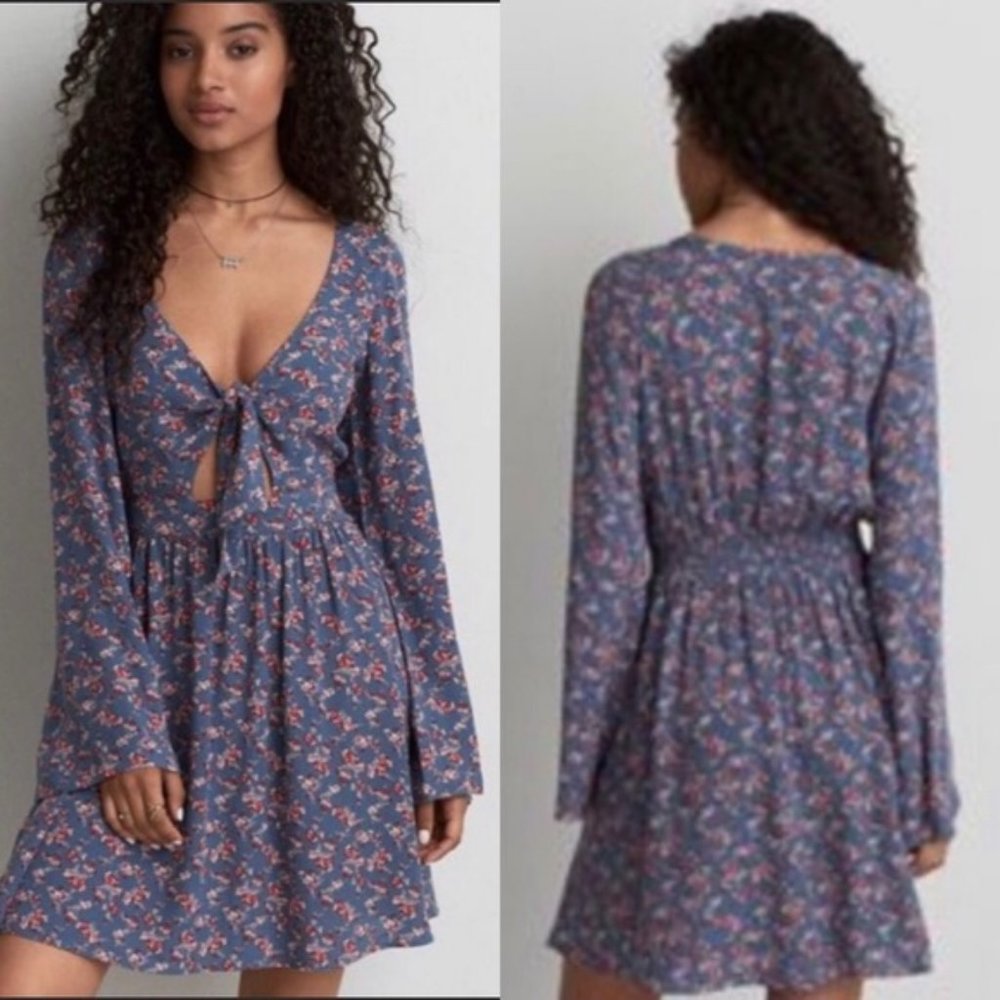 American Eagle Tie Front Floral Mini Dress Size M